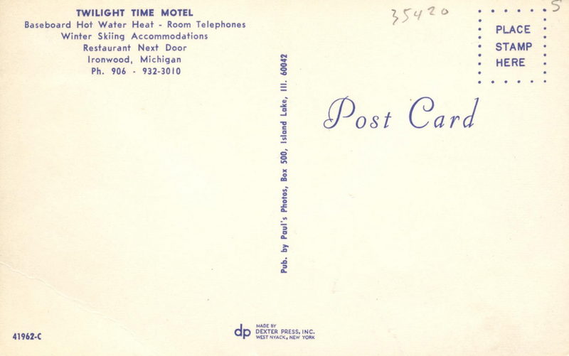 Twilight Motel (Twilight Time Motel) - Vintage Postcard Back (newer photo)